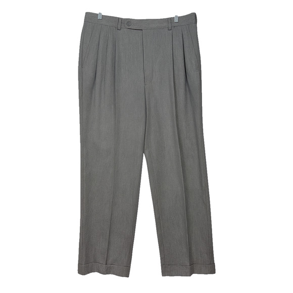 Unbranded Other - Mens 34x28 Gray Pleated Cuffed Dress Pants Relaxed Straight Career Custom Cut